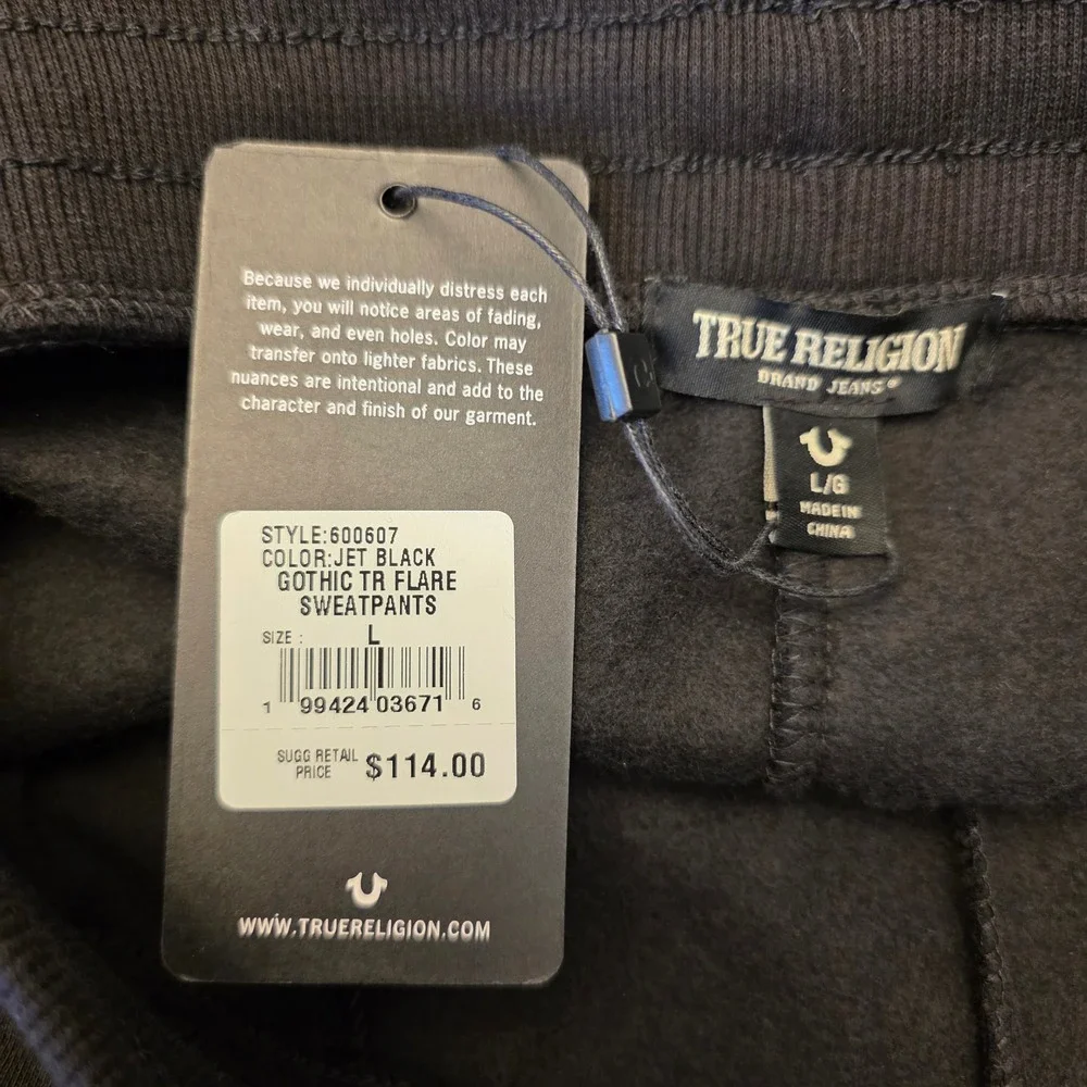 NWT True Religion Black Gold Gothic Logo Flare Sweatpant Y2K Bell Bottom Joggers - Picture 11 of 13